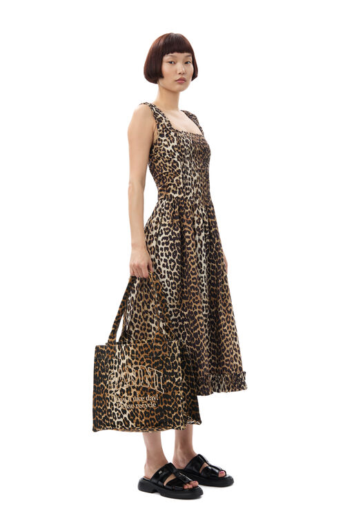 Leopard Large Canvas Tote Bag, Recycled Cotton, in colour Leopard - 2 - GANNI