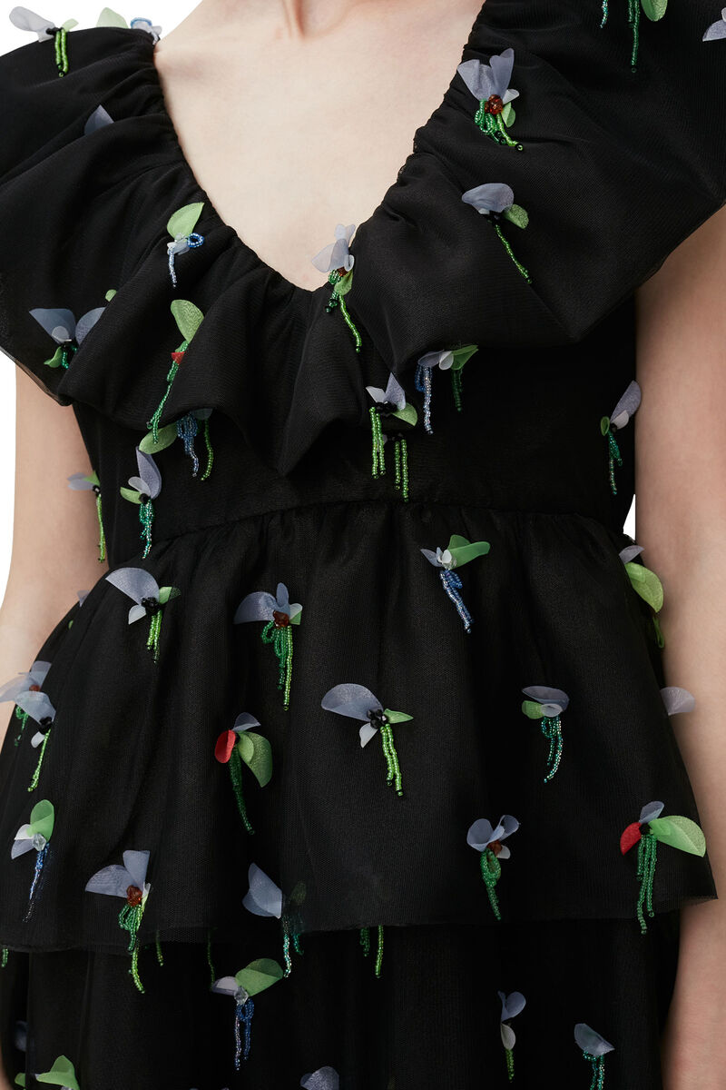 Embellished Mesh Mini Dress, in colour Black - 4 - GANNI