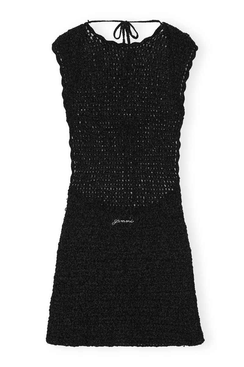 Velvet Crochet Open Back Mini Dress, Polyester, in colour Black - 2 - GANNI