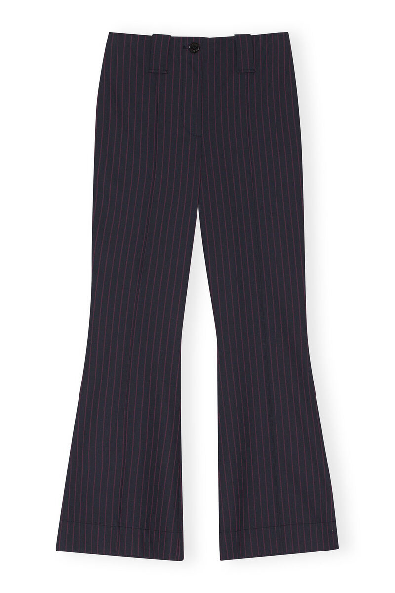 Stretch Stripe Bootcut Pants, Elastane, in colour Sky Captain - 1 - GANNI