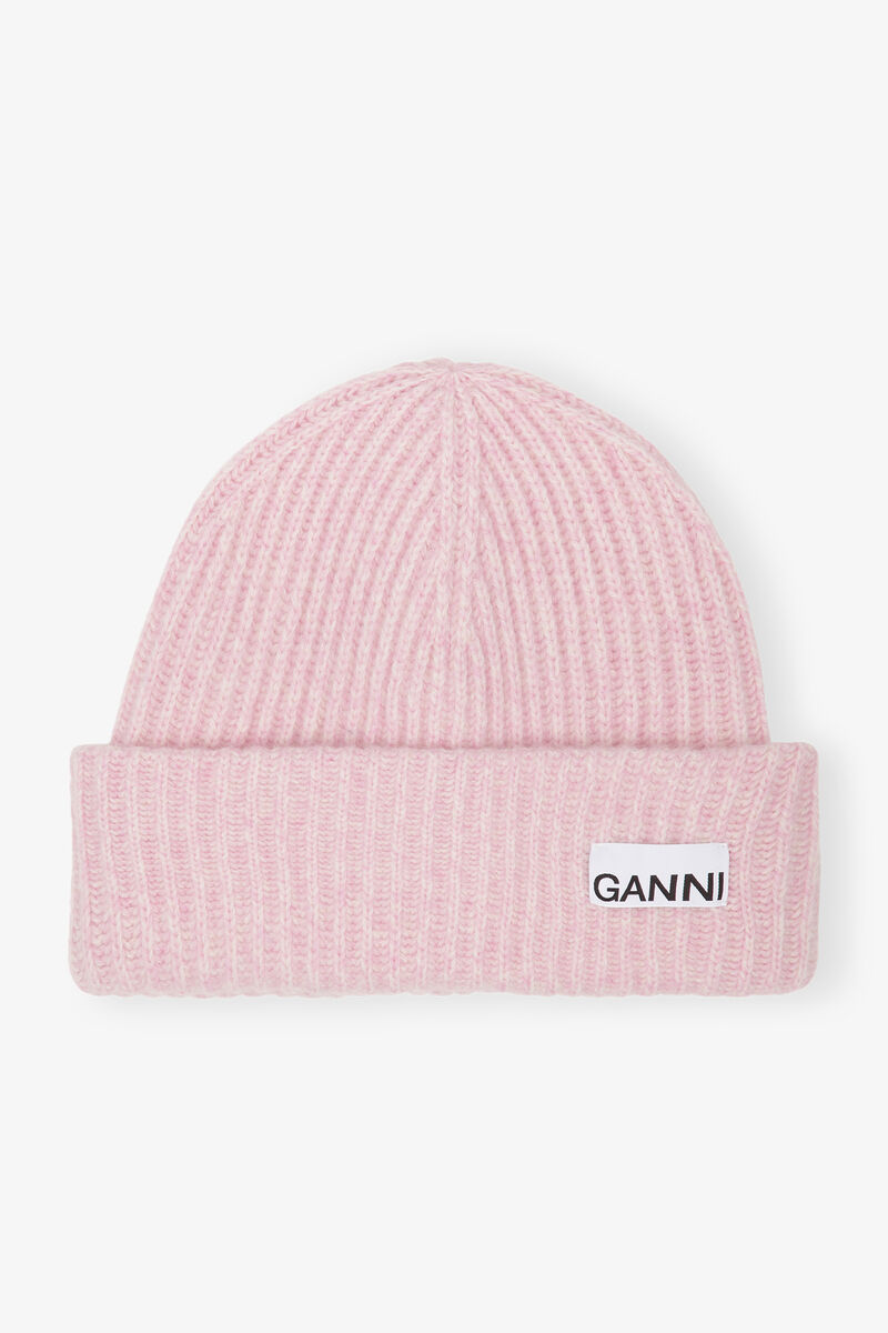 Oversized Wool Rib Knit Beanie, Wool, in colour Lilac Sachet - 1 - GANNI