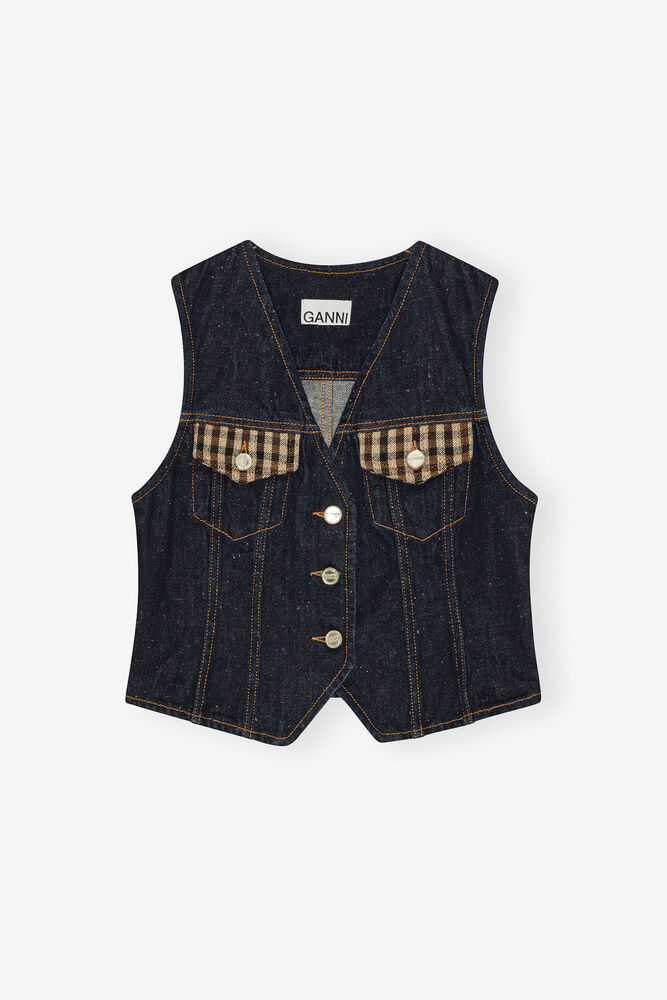 Neppy Denim Vest, Dark Blue Stone