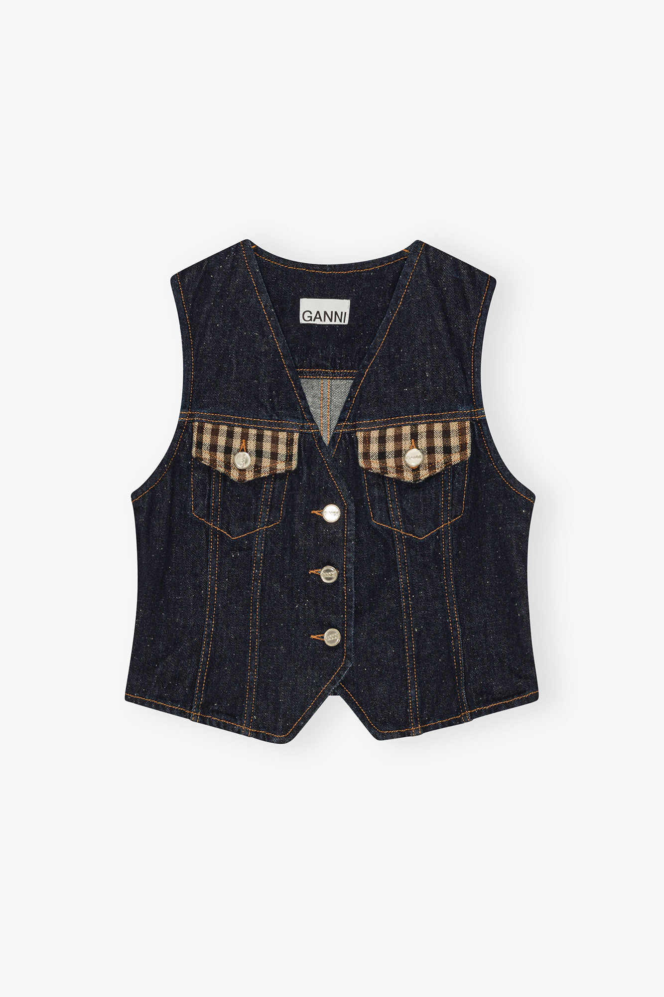 Neppy Denim Vest, Cotton, in colour Dark Blue Stone - 1 - GANNI