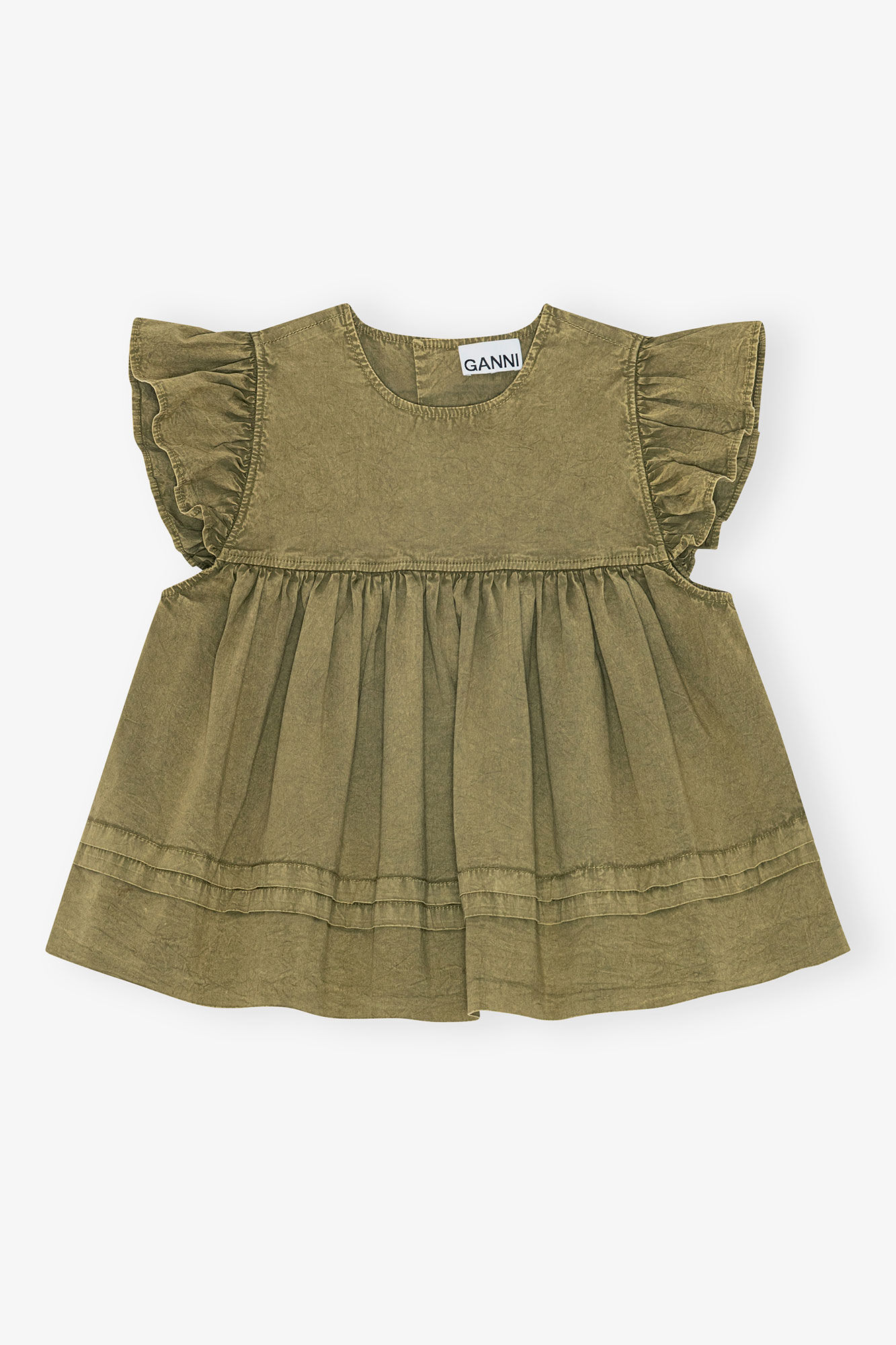 Green Washed Cotton Top, Elastane, in colour Boa - 1 - GANNI