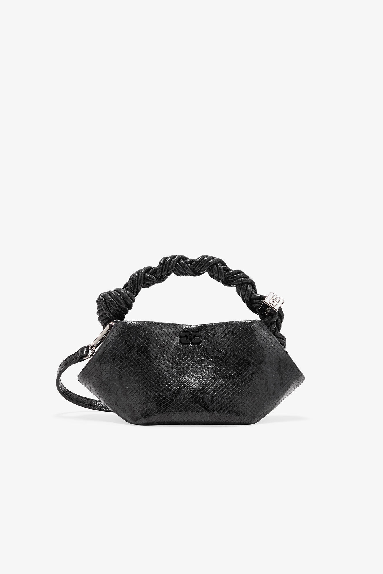 Black Snake Mini GANNI Bou Bag, Polyurethane, in colour Croco - 1 - GANNI