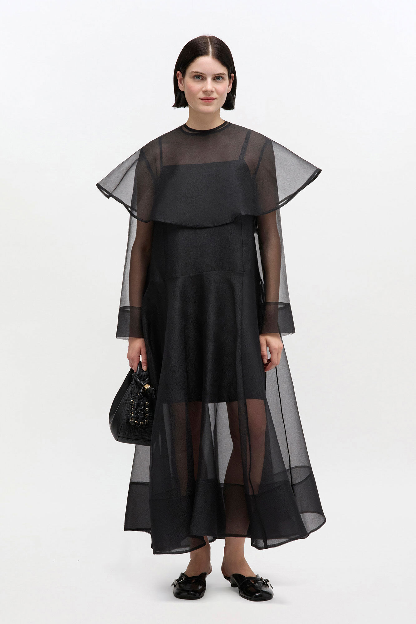 Black Circle Collar Dress, Recycled Polyester, in colour Black - 1 - GANNI