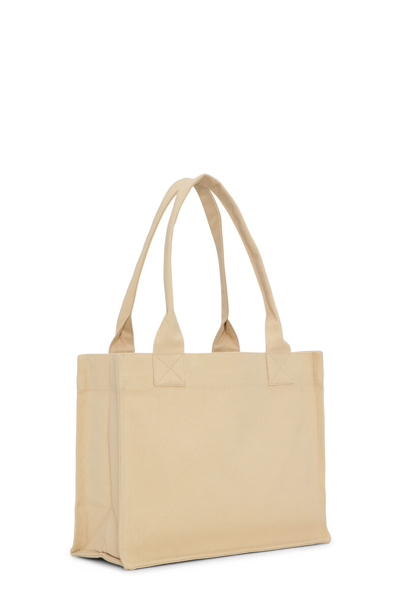 Cream Large Canvas Tote väska, Recycled Cotton, in colour Buttercream - 2 - GANNI