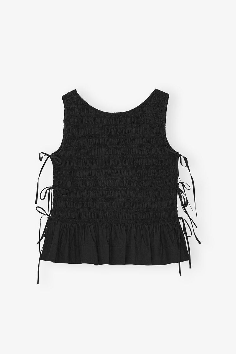 Schwarzes, gesmoktes Oberteil aus Baumwolle zum Binden, Organic Cotton, in colour Black - 1 - GANNI