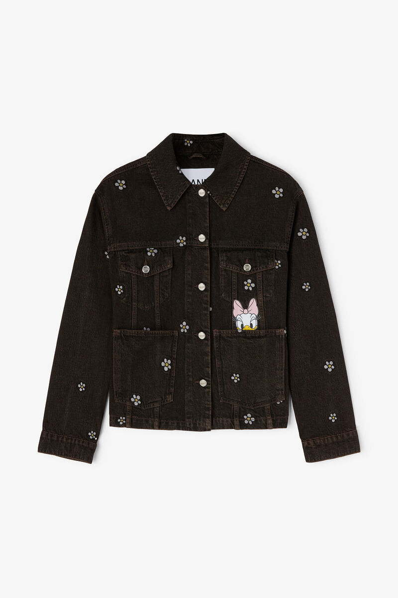 Daisy Duck Denim Oversized Jacket, Organic Cotton, in colour Chicory Coffee - 1 - GANNI