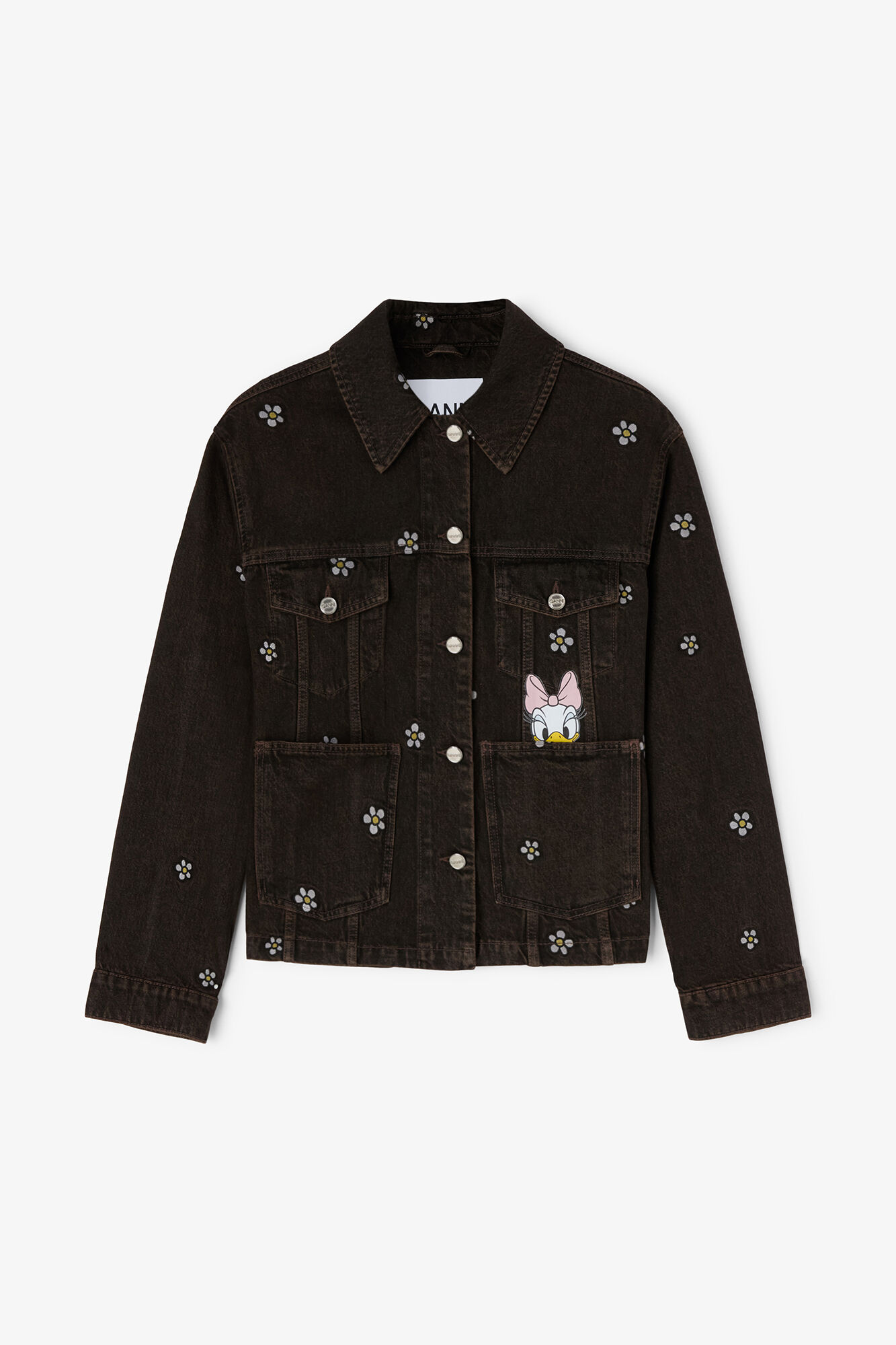 Daisy Duck Denim Oversized Jacket, Organic Cotton, in colour Chicory Coffee - 1 - GANNI