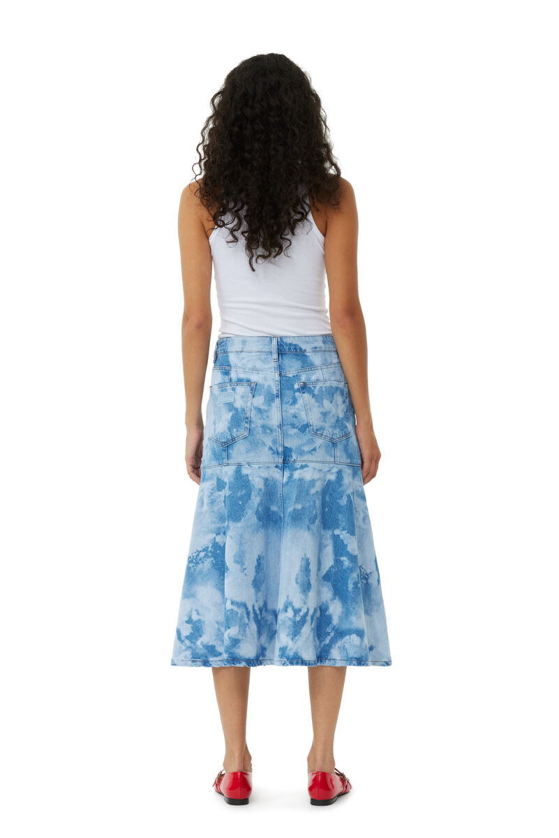 Blue Bleach Denim Flounce Midi Skirt, Cotton, in colour Light Blue Stone - 4 - GANNI