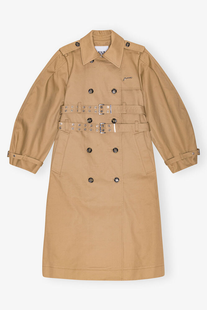 Camel Bonded Cotton Trench Coat, Tiger's Eye