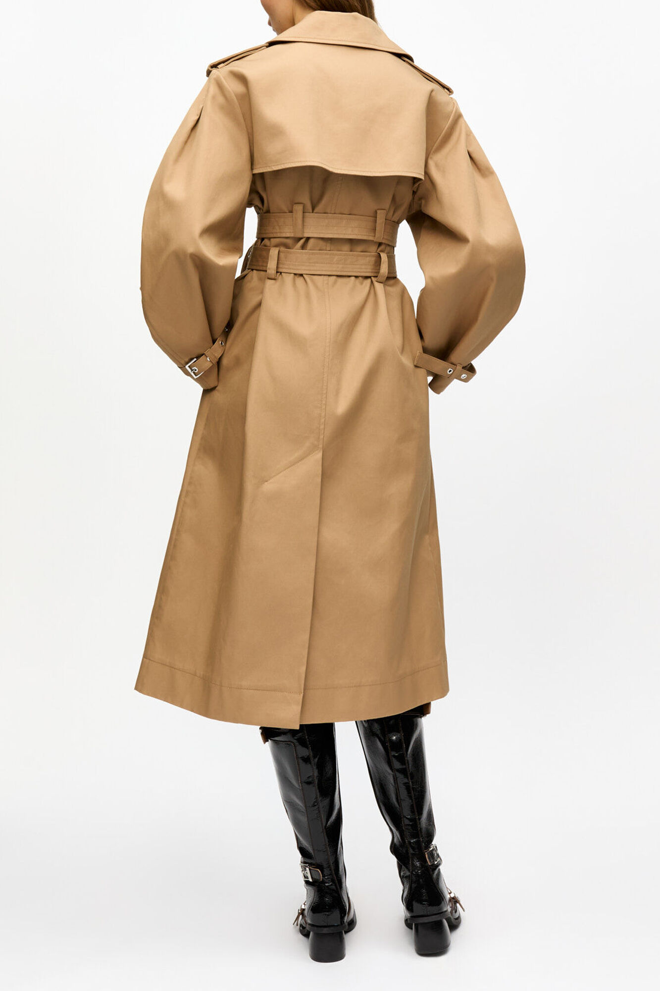 Camel Bonded Cotton Trench Coat, Organic Cotton, in colour Tiger's Eye - 2 - GANNI