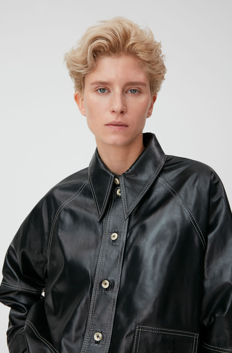 Leather Oversized Jacket, Leather, in colour Black - 5 - GANNI