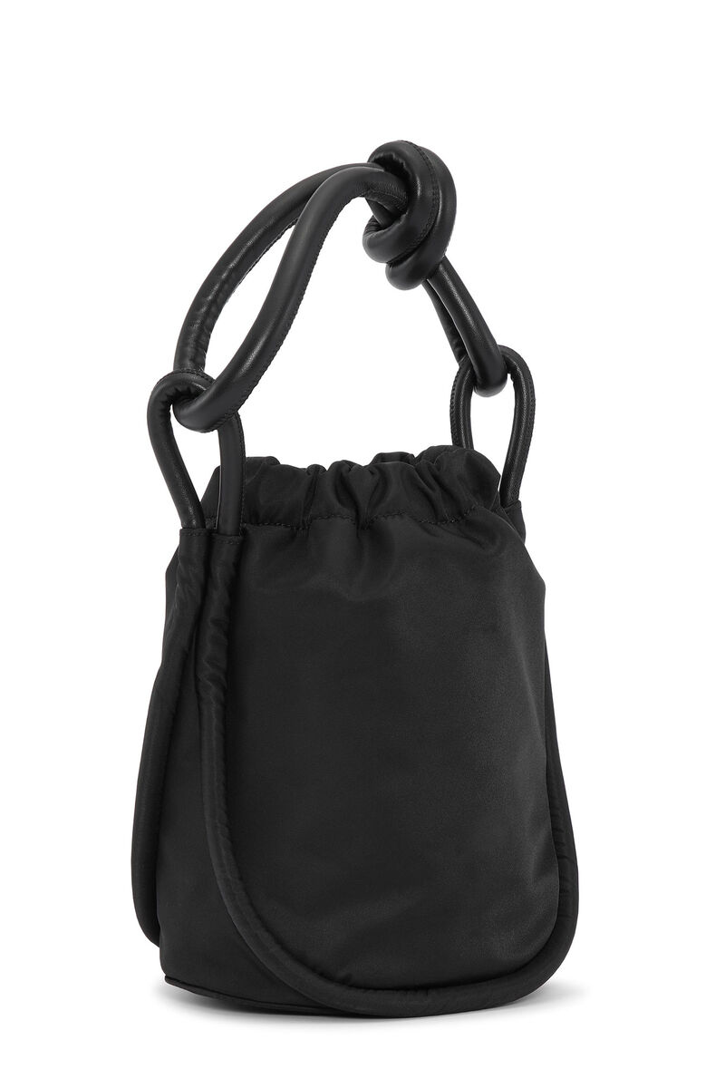 Small Black Knot Bucket Bag, Nylon, in colour Black - 2 - GANNI