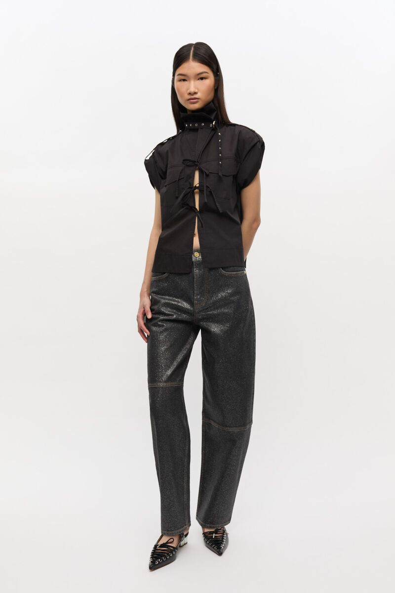 Jean Stary métallisé scintillant, Cotton, in colour Washed Black/Black - 1 - GANNI