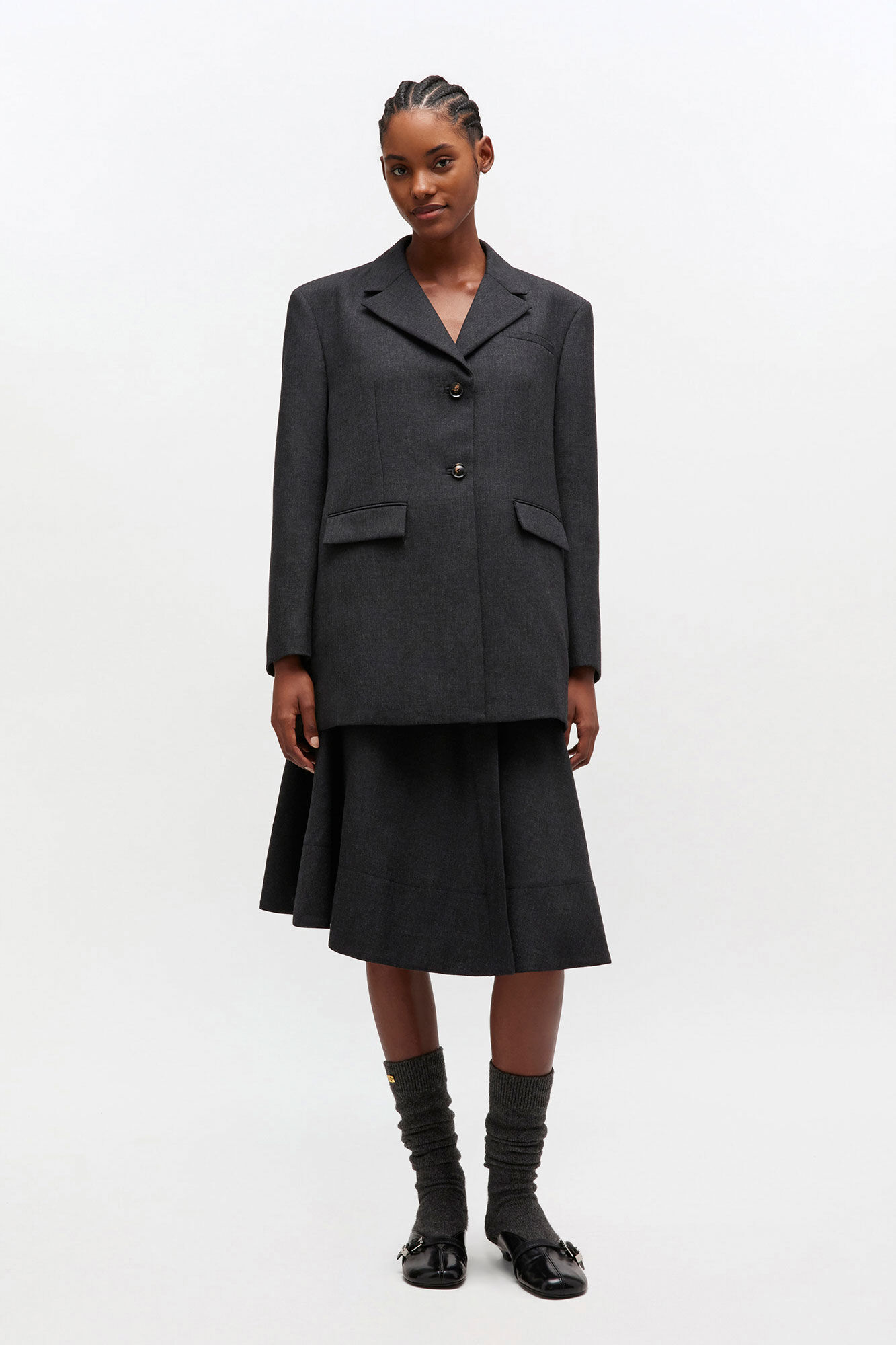 Grey Wool Suiting Blazer, in colour Phantom - 1 - GANNI