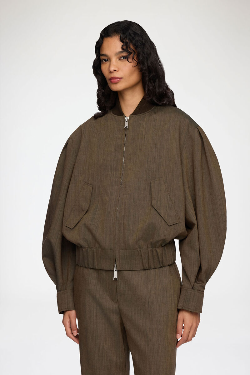 Bomber in Brown Wool Melange, Wool, in colour Canteen - 1 - GANNI