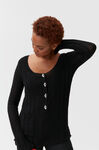 Knit Henley Top, Polyamide, in colour Black - 4 - GANNI