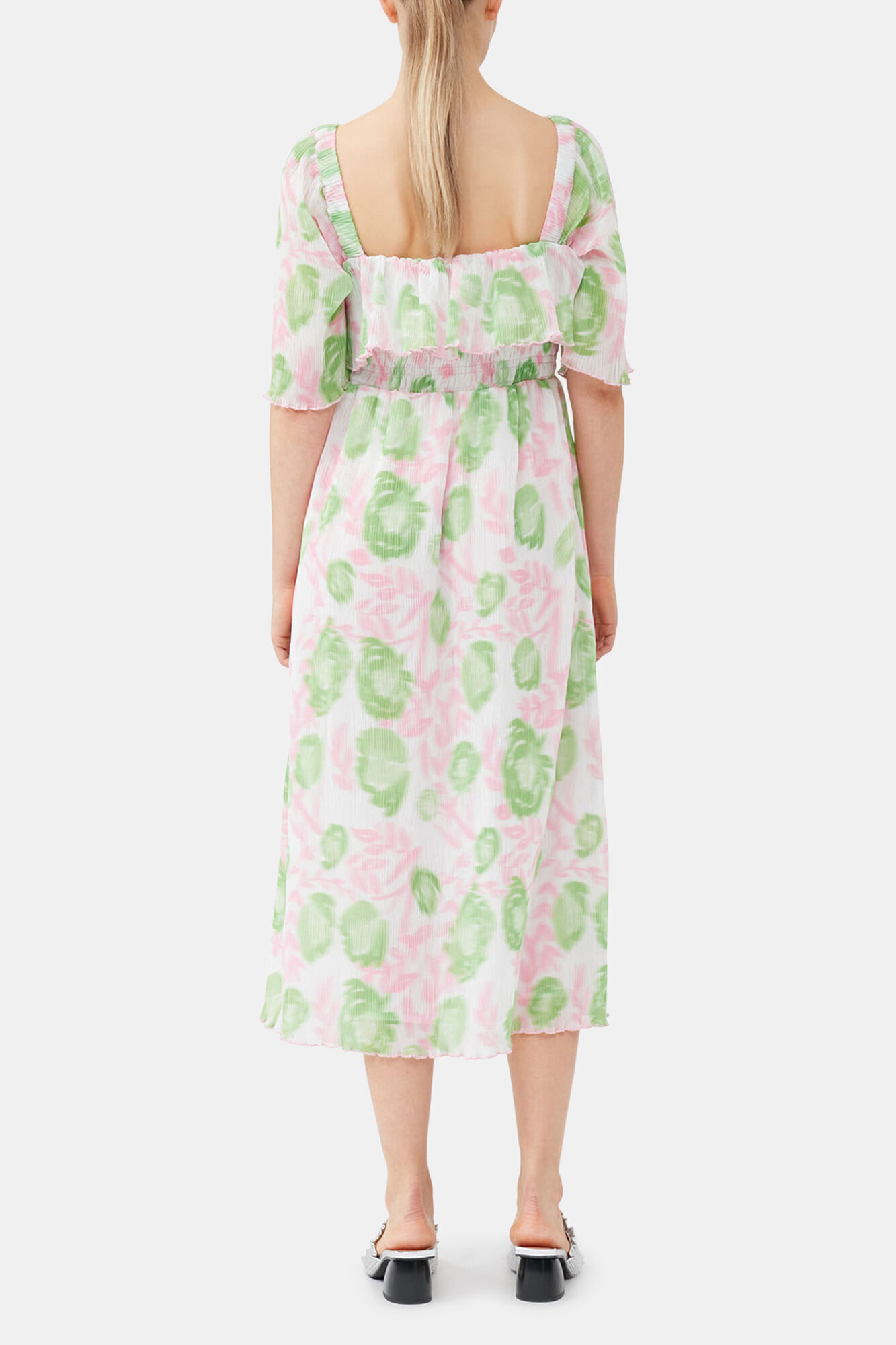 Pleated Georgette Midi Smock Dress, Recycled Polyester, in colour Pink Tulle - 6 - GANNI