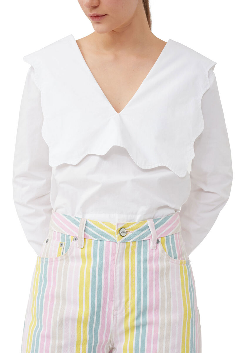 Cotton Poplin Rhythm Collar Blouse, Cotton, in colour Bright White - 4 - GANNI