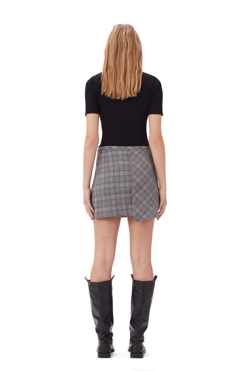 Checkered Mini Skirt, Elastane, in colour Frost Gray - 4 - GANNI