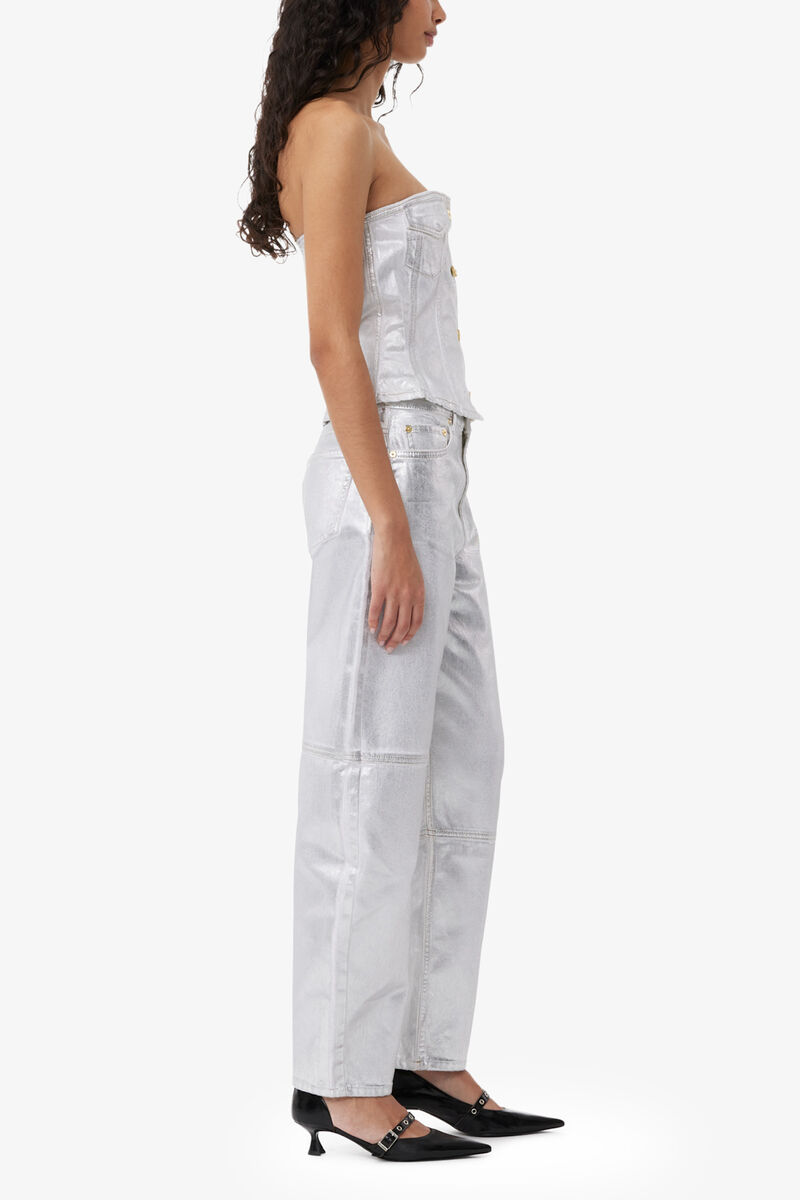 Silver Foil Stary Jeans, Organic Cotton, in colour Bright White - 3 - GANNI