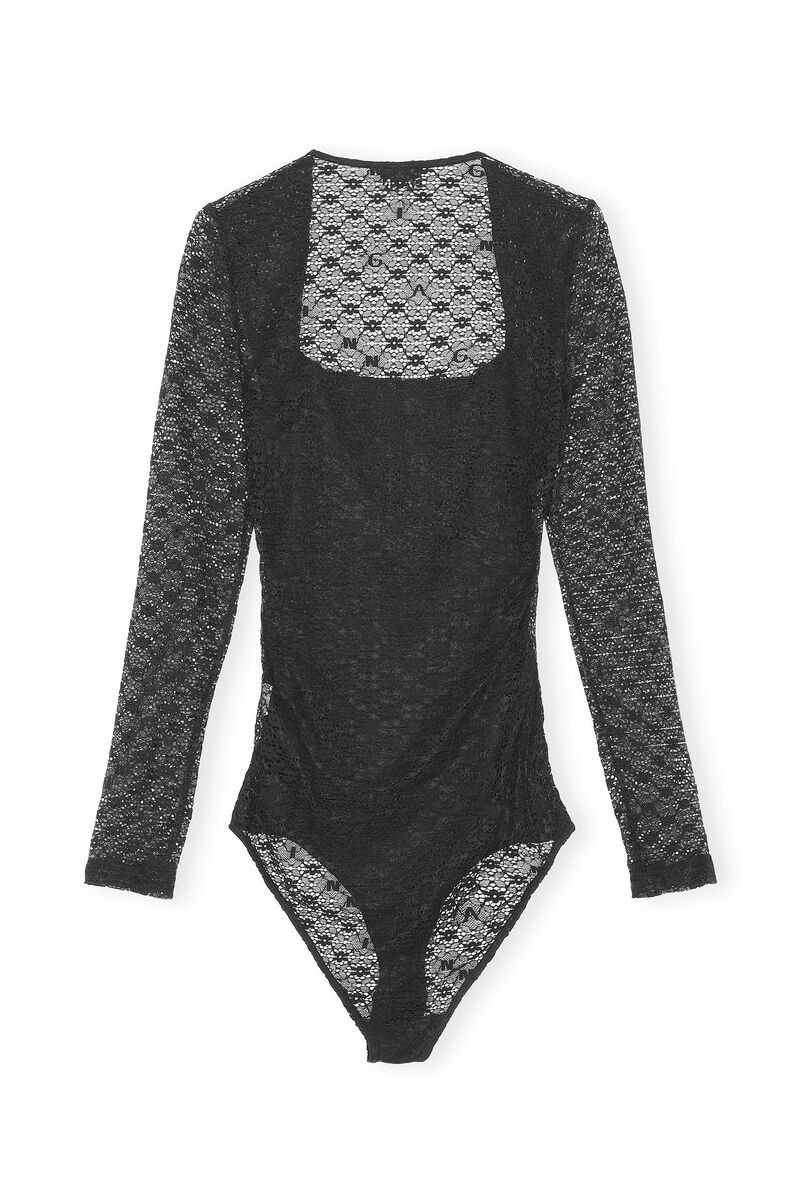 Bodysuit med blonder, Elastane, in colour Black - 2 - GANNI