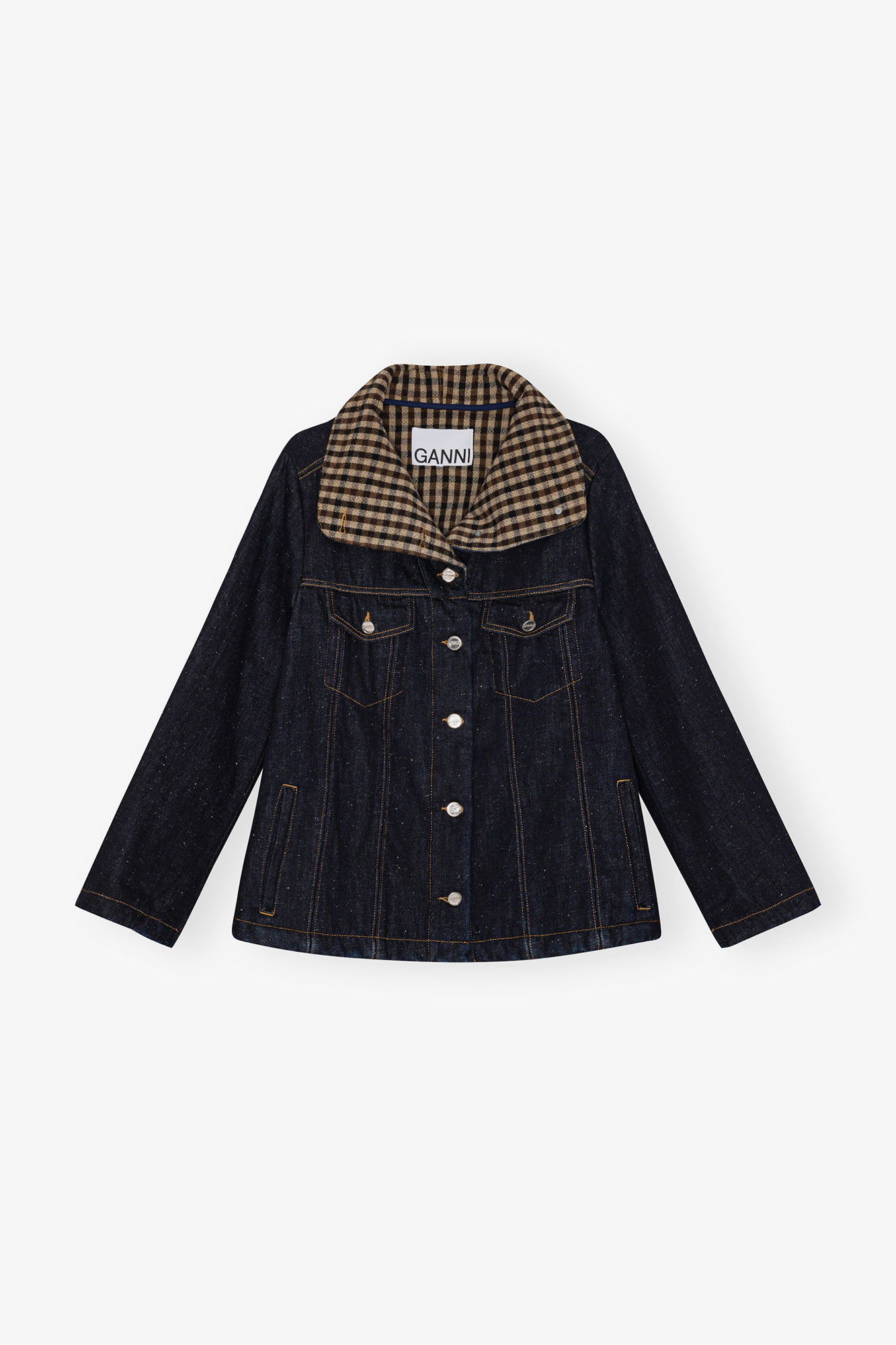 Neppy Denim Jacket, Cotton, in colour Dark Blue Stone - 1 - GANNI