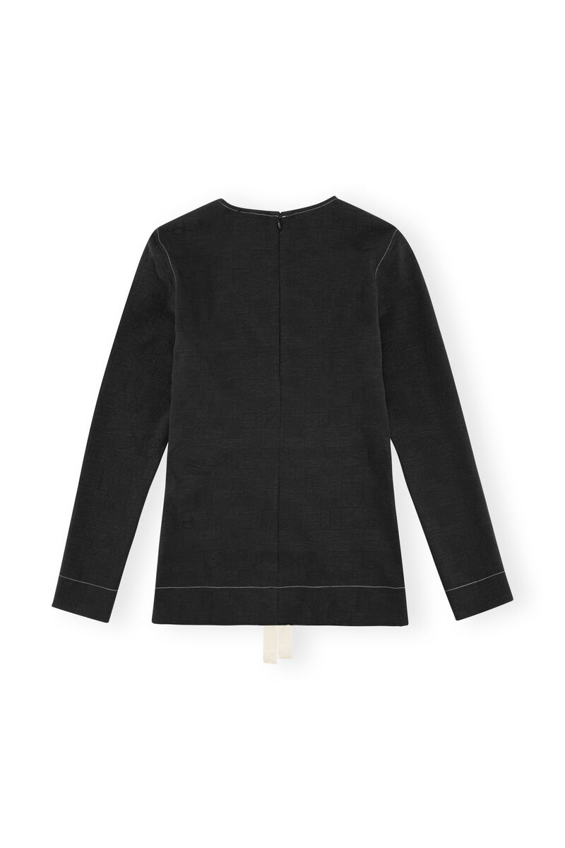 Jacquard Ruched Blouse, Polyester, in colour Black - 2 - GANNI