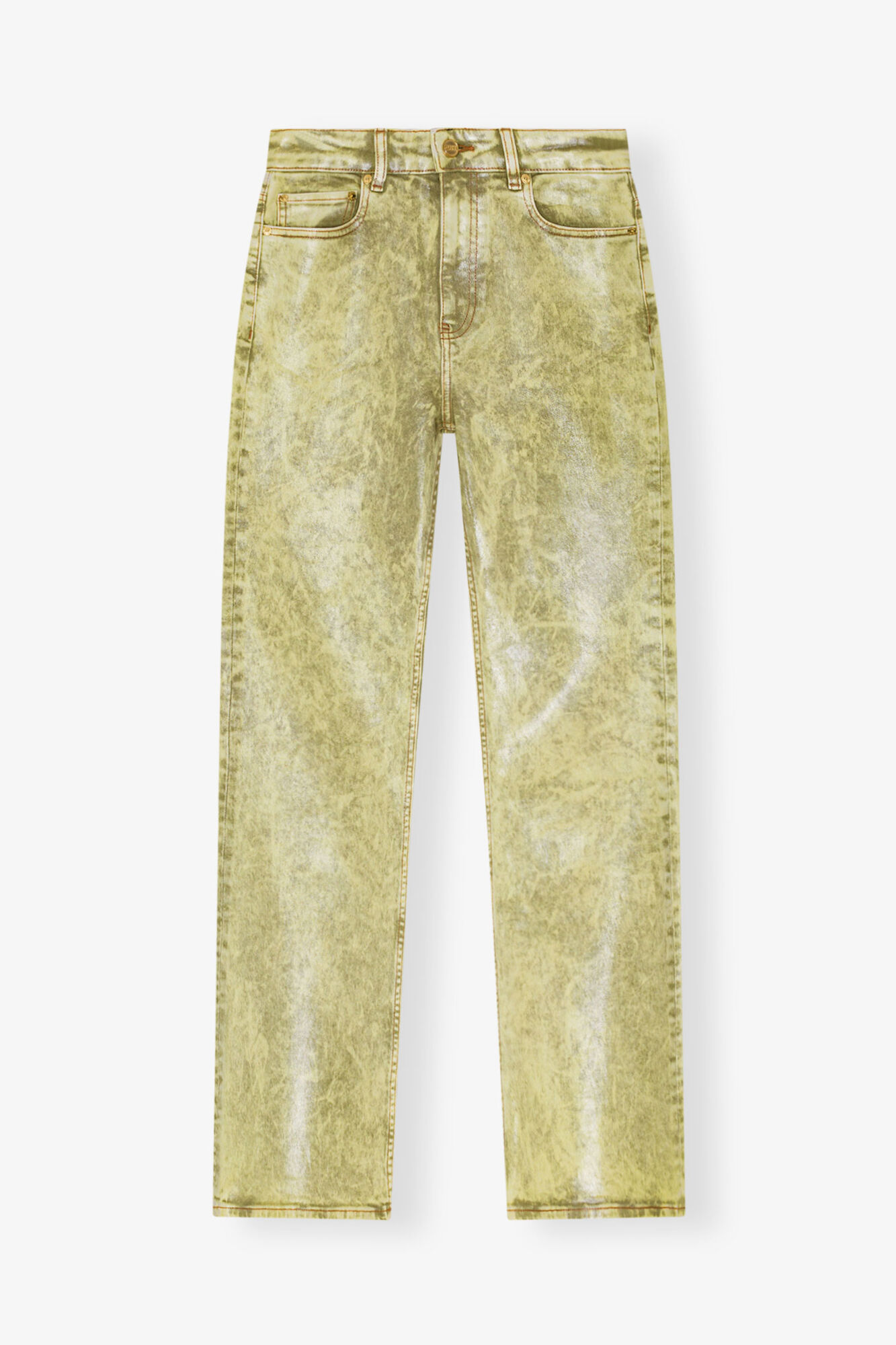 Jean en foil vert, Organic Cotton, in colour Golden Cypress - 1 - GANNI