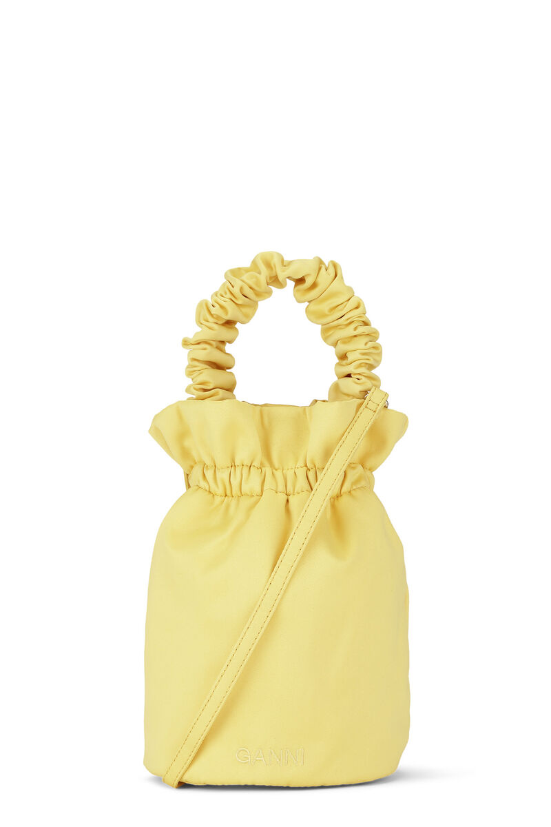 Ruched Top Handle Bag, Polyester, in colour Pale Banana - 1 - GANNI
