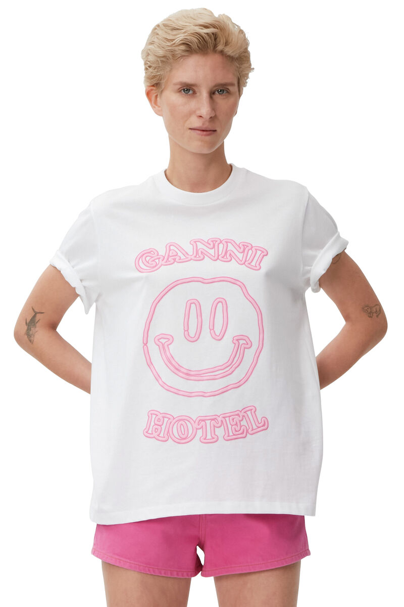 T-shirt med logotyp, Cotton, in colour Bright White - 1 - GANNI