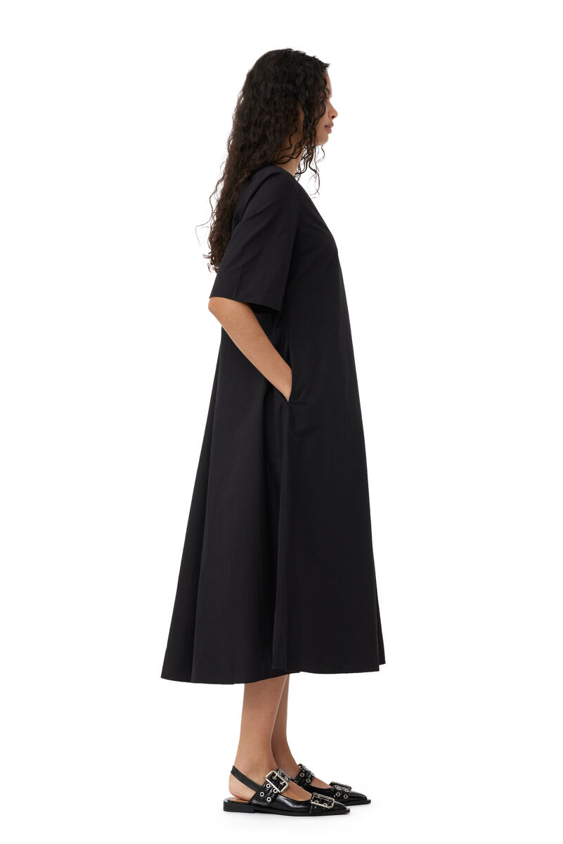Exclusive Black Cotton Poplin Maxi Dress, Cotton, in colour Black - 4 - GANNI
