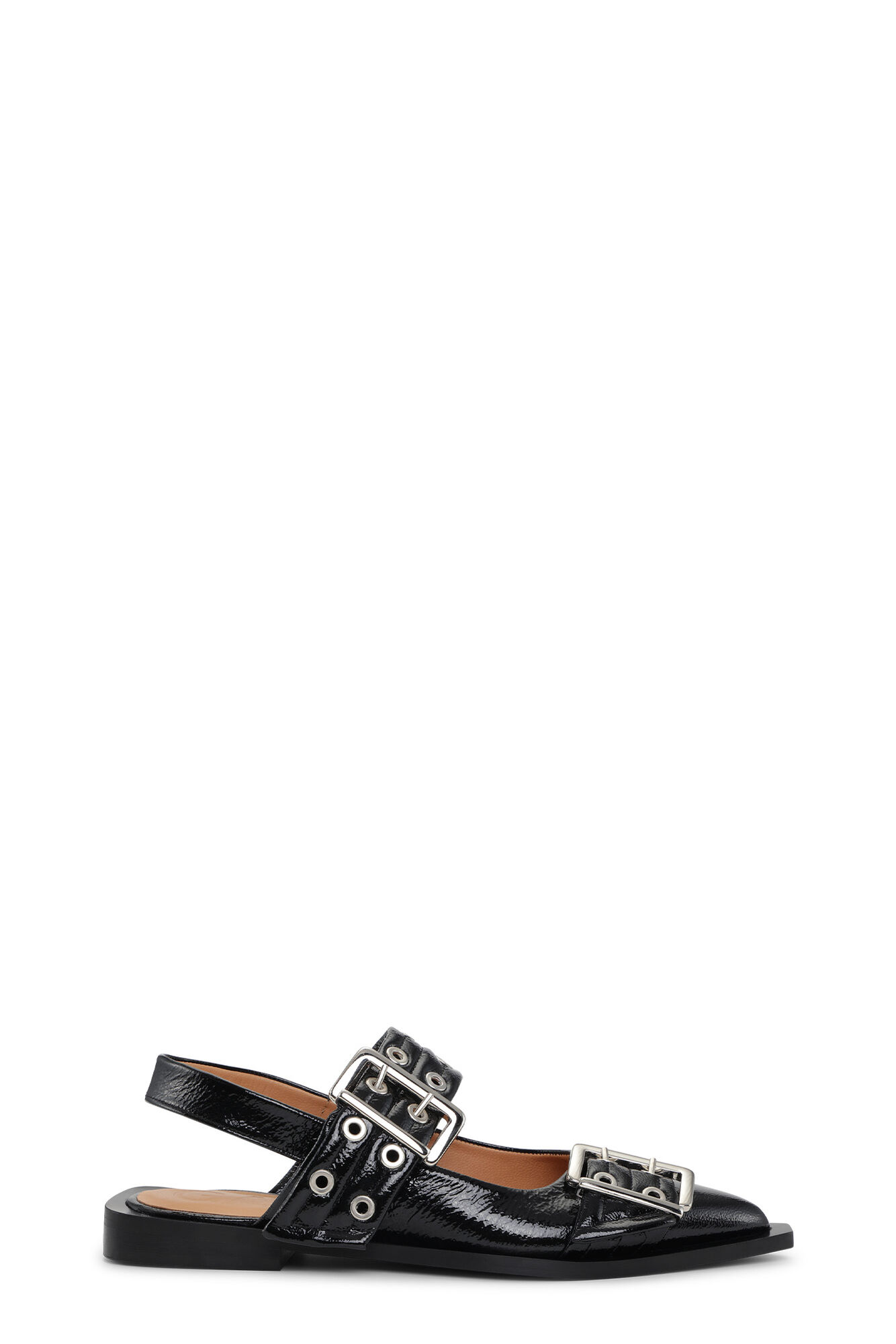 Black Wide Welt Buckle Ballerinas, Calf Leather, in colour Black - 1 - GANNI