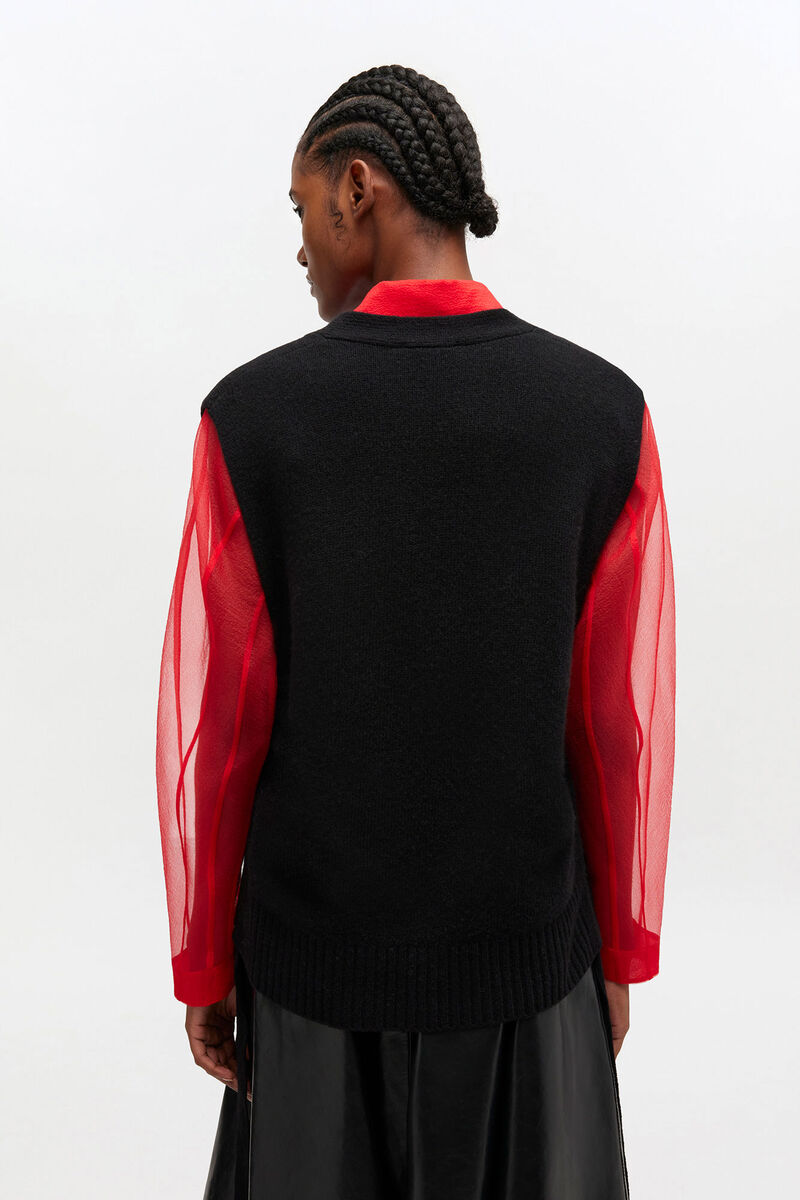 ウールミックスベスト, Wool, in colour Black - 3 - GANNI