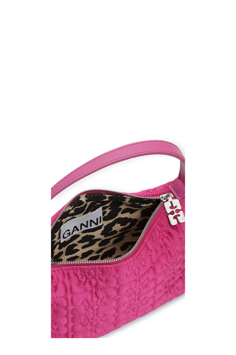 Pink Small Butterfly Pouch Satin Bag, Recycled Polyester, in colour Shocking Pink - 3 - GANNI