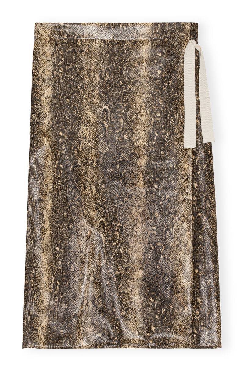 Snake Print Wrap Midi Skirt, PU Leather, in colour Snake Starfish - 1 - GANNI