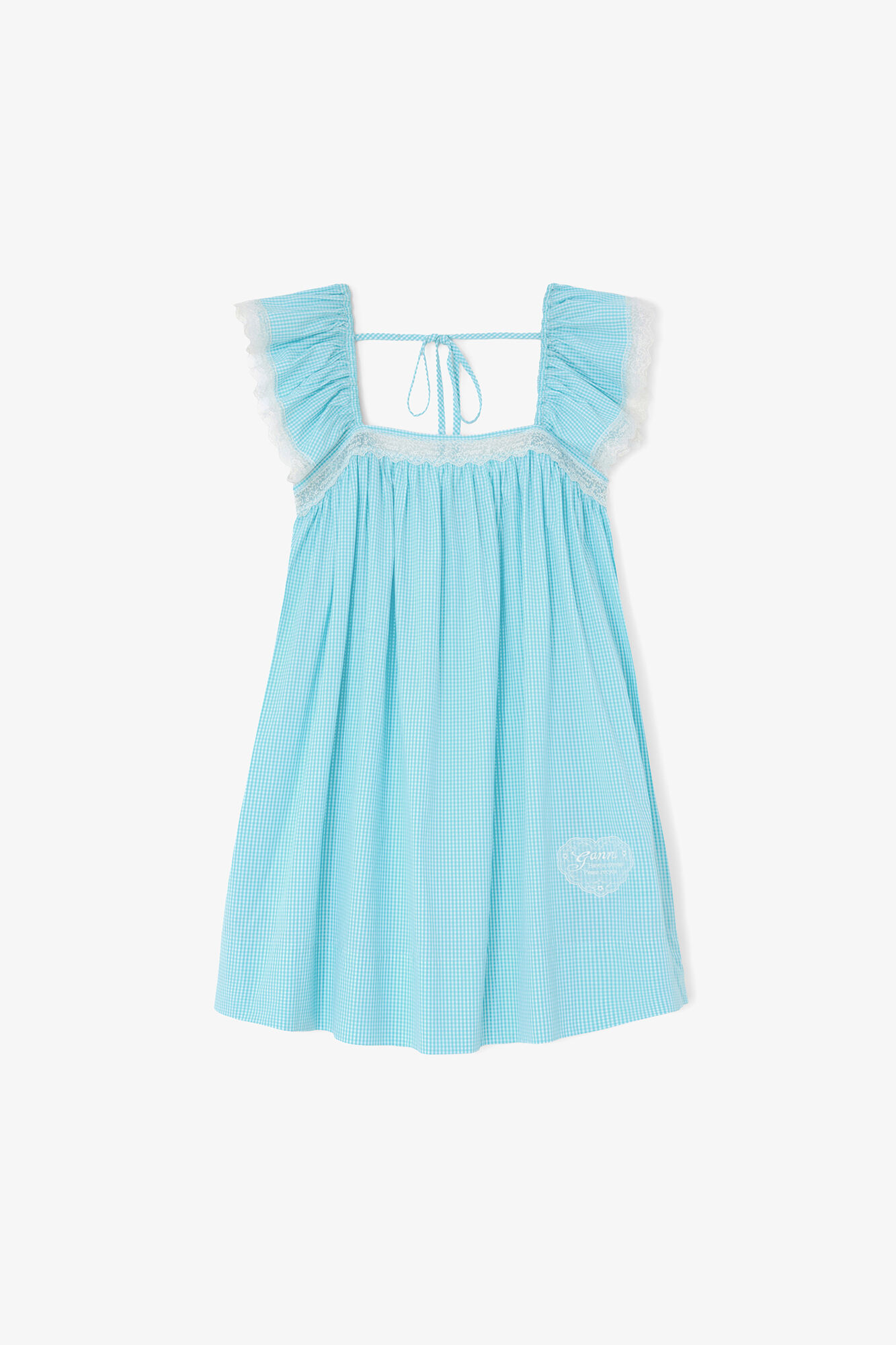 Dress in Blue Check, Organic Cotton, in colour Blue Curacao - 1 - GANNI