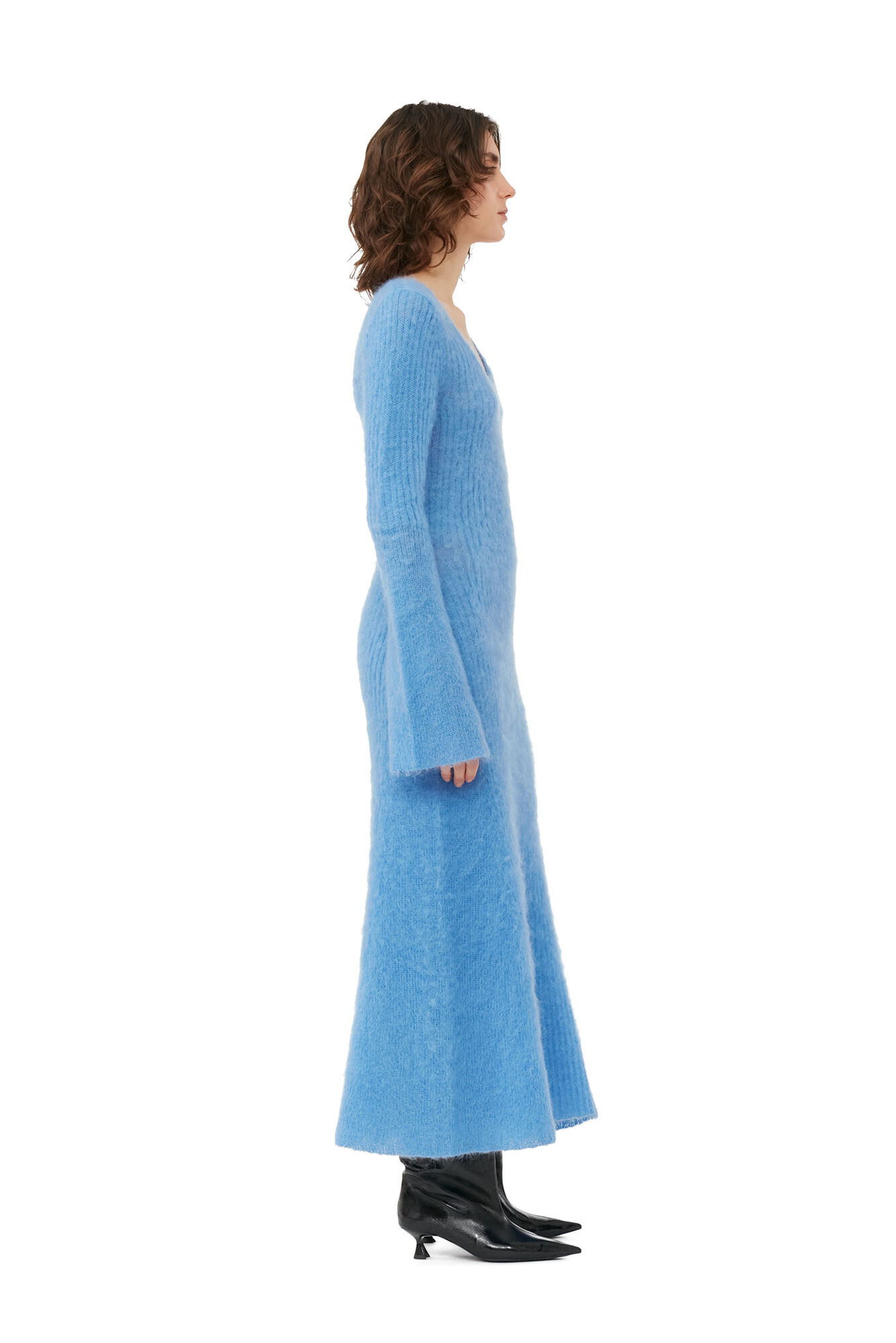 Blue Brushed Mohair Rib Maxi Dress, Mohair, in colour Silver Lake Blue - 2 - GANNI