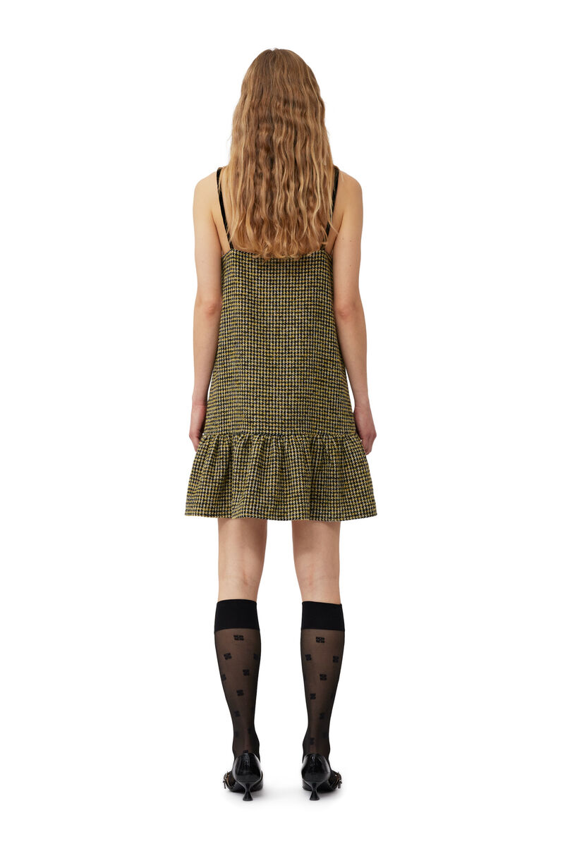 Checkered Woollen Mini klänning, Acryl, in colour Blazing Yellow - 6 - GANNI