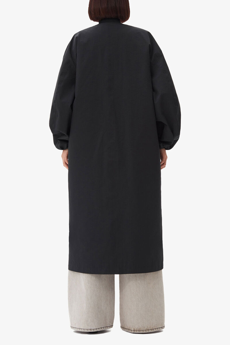 Black Tech Seersucker Oversized Shell Coat, Recycled Polyester, in colour Black - 4 - GANNI