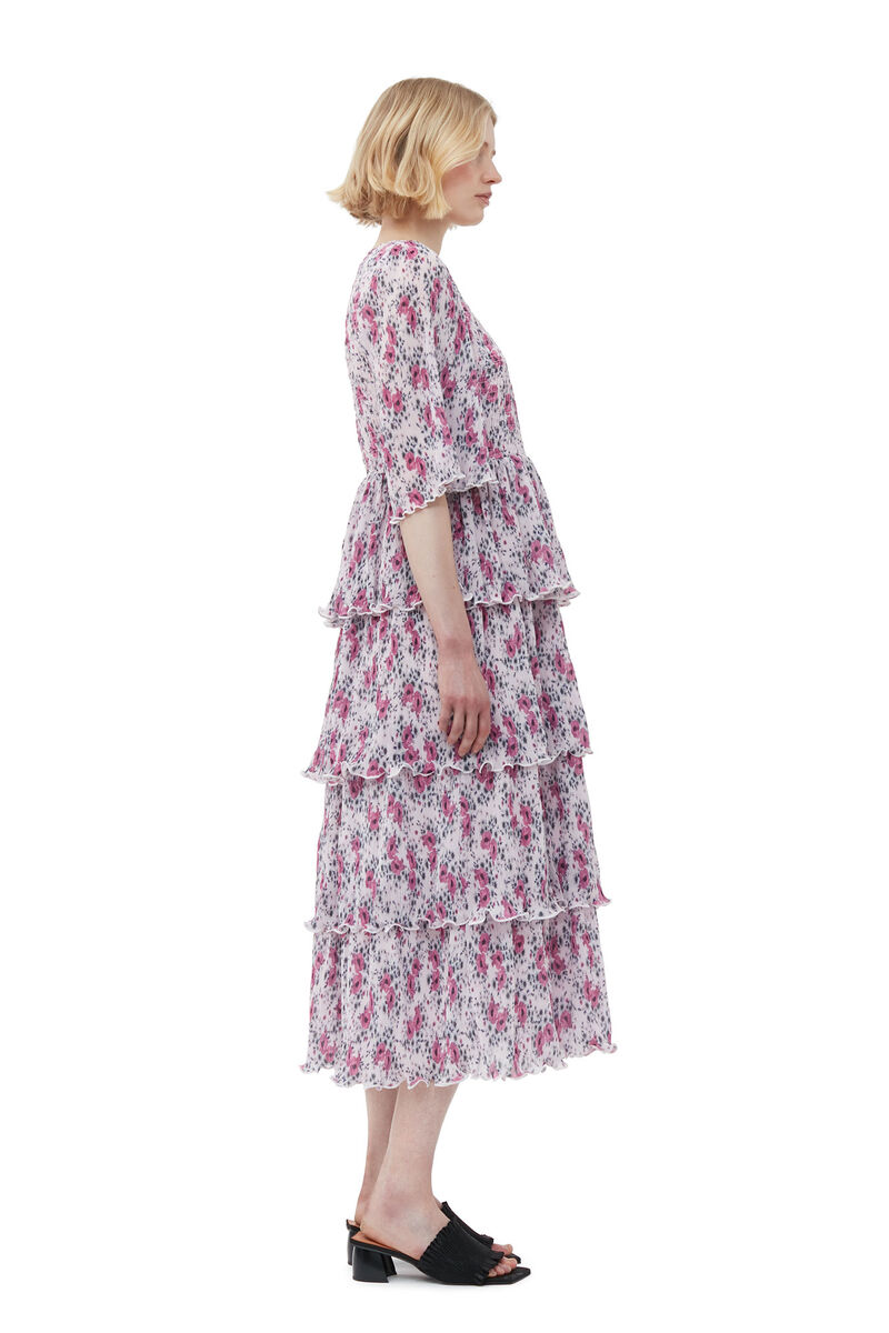 Pleated Georgette Flounce Smock Midi Dress, Recycled Polyester, in colour Mauve Chalk - 3 - GANNI