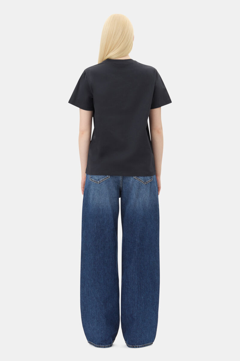 Black Basic Jersey Owls Relaxed T-shirt, Cotton, in colour Phantom - 4 - GANNI
