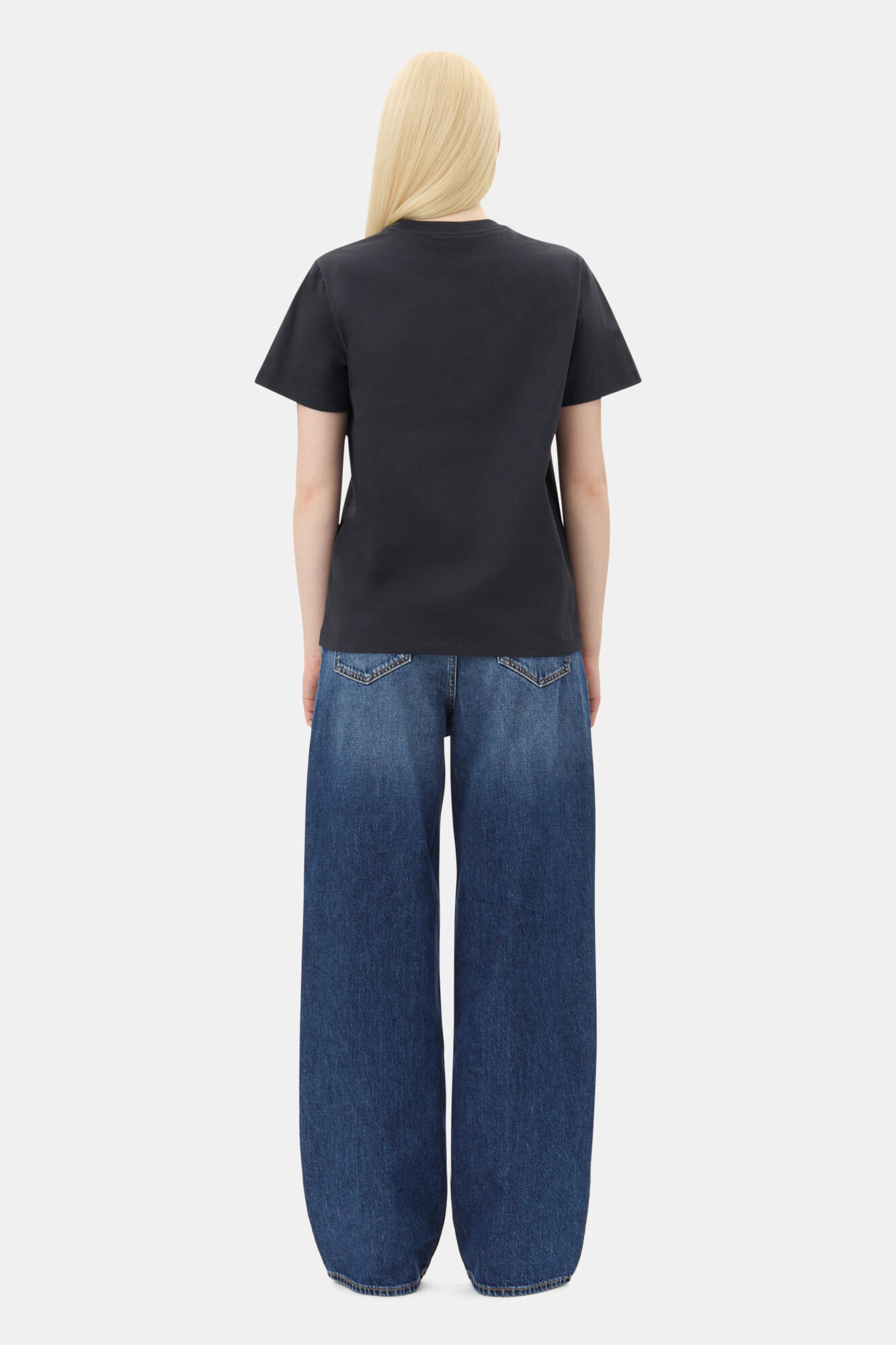 Black Basic Jersey Owls Relaxed T-shirt, Cotton, in colour Phantom - 4 - GANNI
