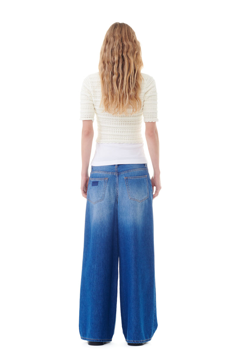 Blue Foil Denim Wide-jeans, Lyocell, in colour Mid Blue Vintage - 3 - GANNI