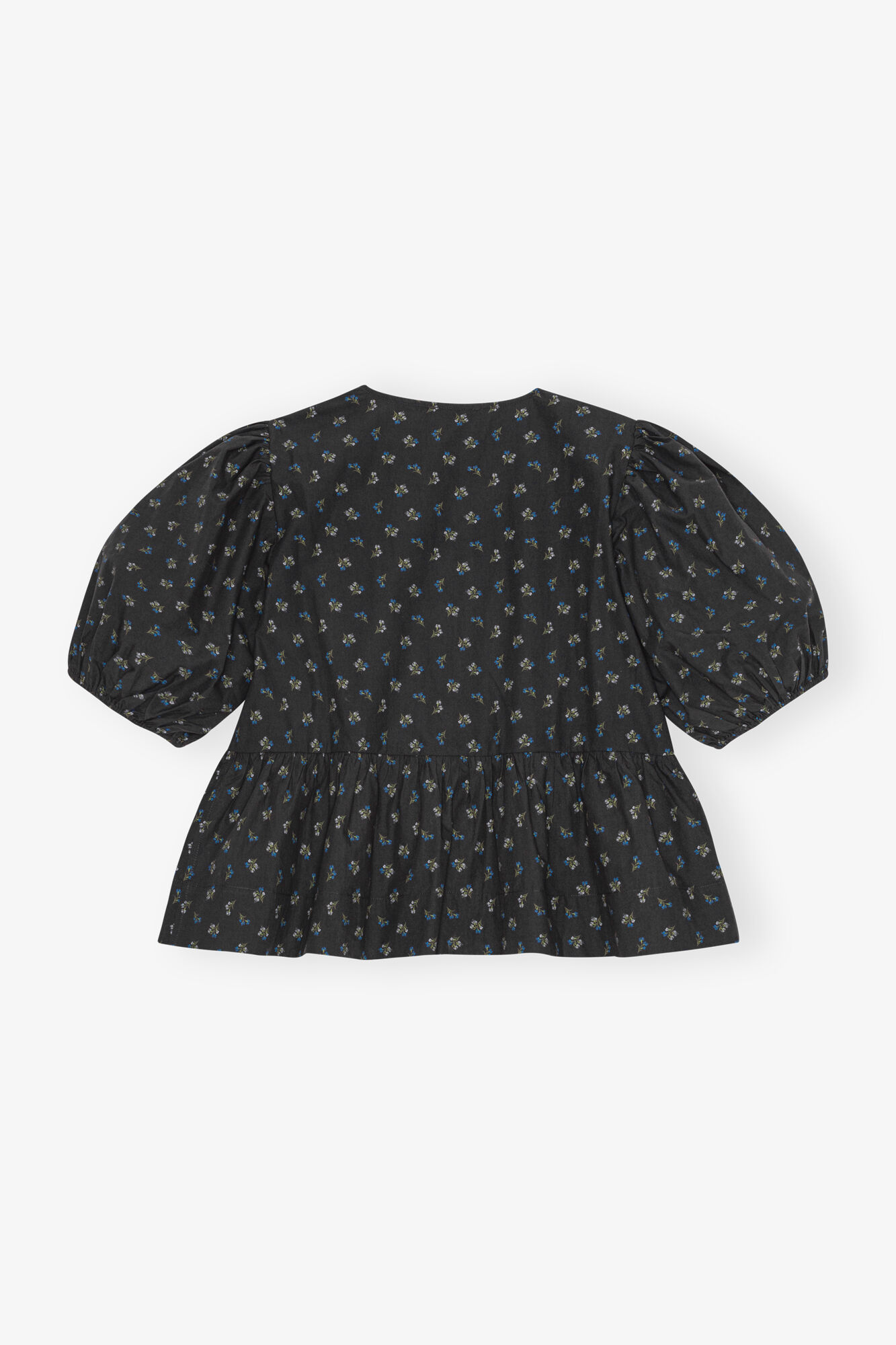 Black Printed Cotton Peplum Blouse, Cotton, in colour Phantom - 2 - GANNI