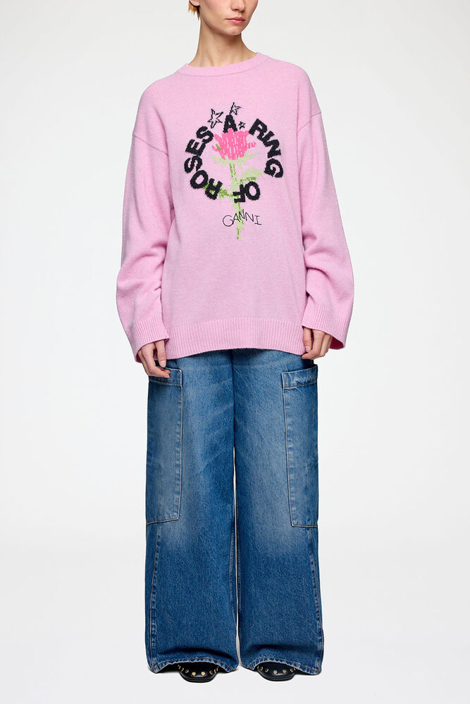 Oversized Jumper in Graphic Wool, Chalk Pink
