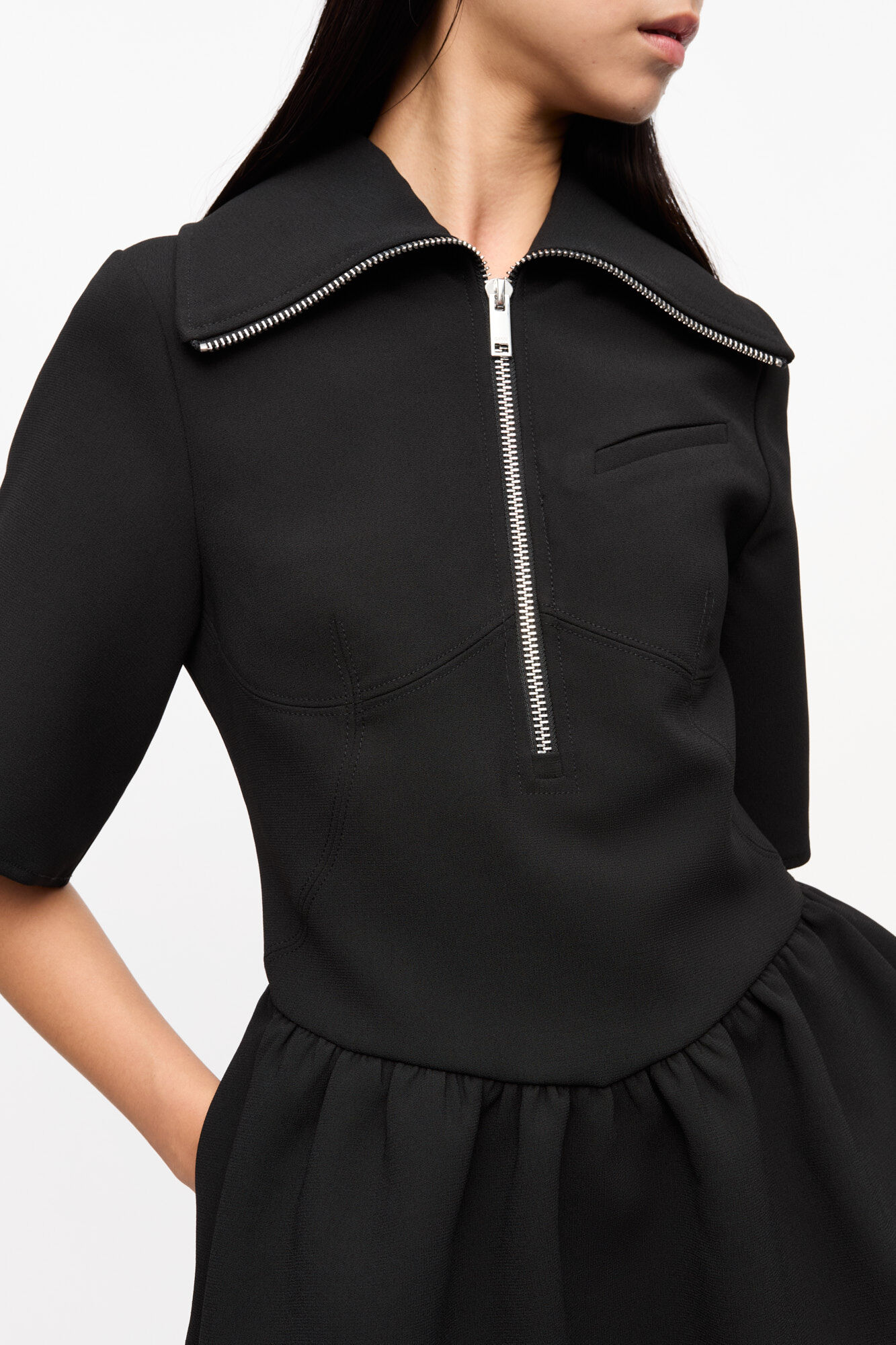 Black Bonded Crepe Mini Dress, Recycled Polyester, in colour Black - 3 - GANNI