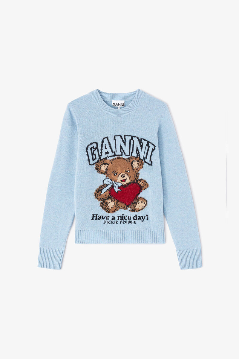 Graphic Wool Sweater, Wool, in colour Baby Blue - 1 - GANNI